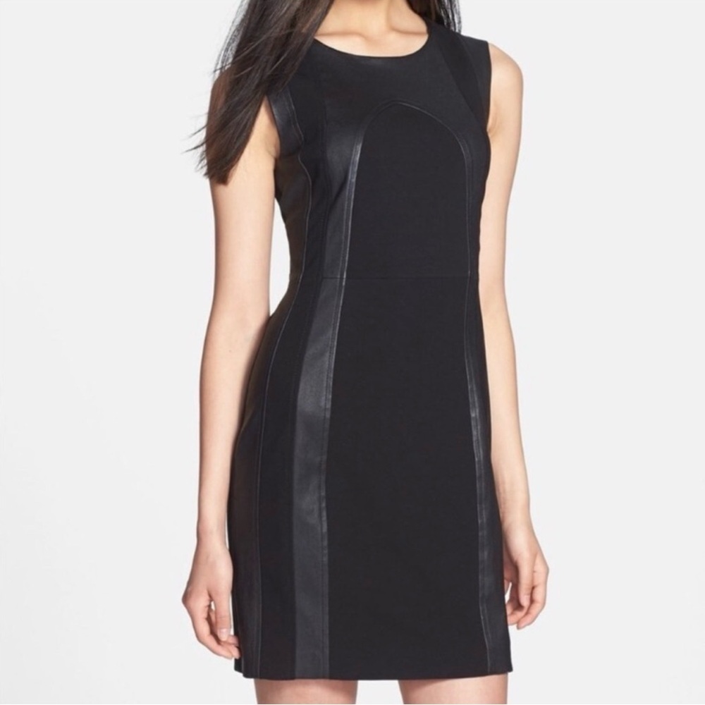 Diane Von Furstenberg Black Lamb Leather and Spandex Sheath Dress
